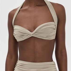 Norma Kamali Elegant Tan Halter Bikini Top